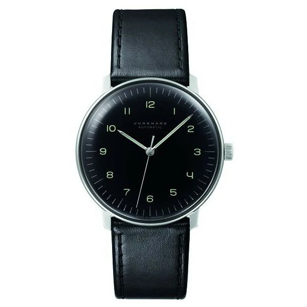 ユンハンス マックスビル 027 3400 02 サファイアクリスタル 腕時計 メンズ JUNGHANS Max Bill Automatic 027/3400.02 自動巻 レザーストラップ ブラック系